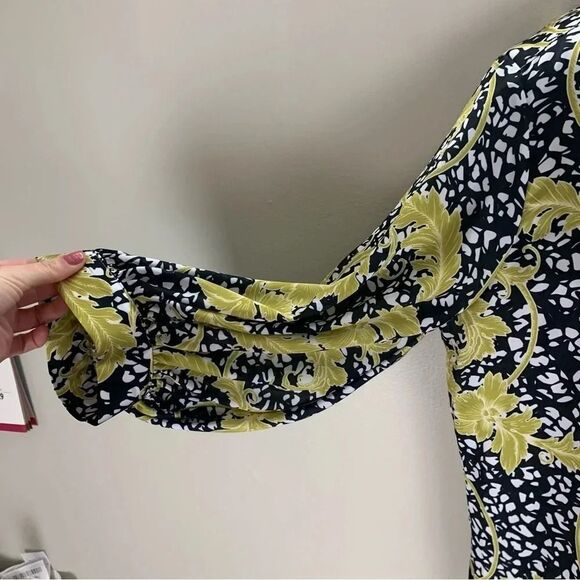 Mela Purdie Black Gold Yellow Leaf Printed Button Up Long Sleeve Top Small boho - Picture 5 of 8